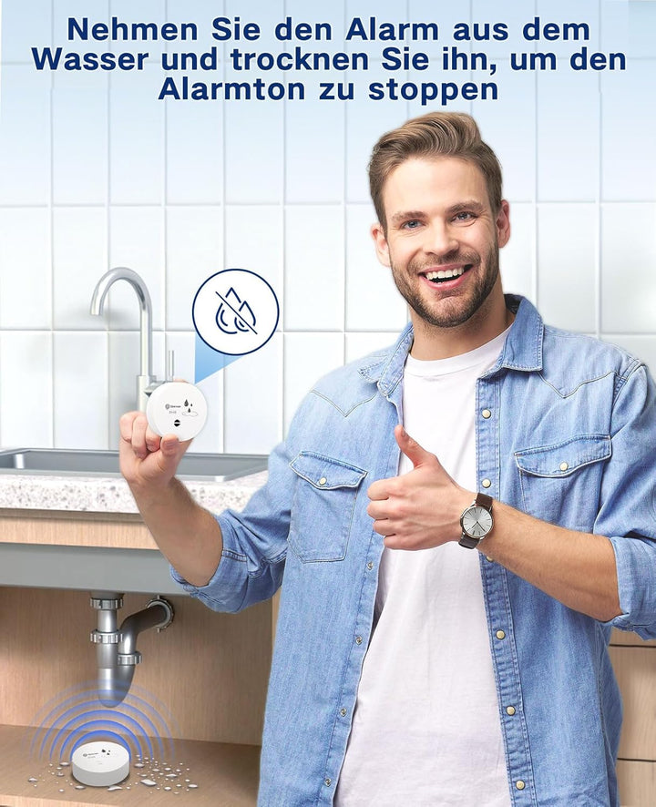 Geevon 6 Pack Wassermelder, 100dB Wassersensor Alarm Flut-Detektor für Keller, Badezimmer, Waschküch