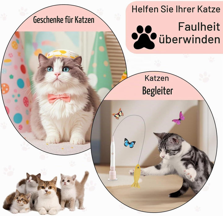 Interaktives Katzenspielzeug Schmetterling mit Saugnapf, Elektrisches Schmetterlings Spielzeug für K