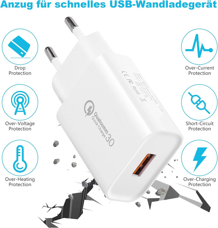 4 Stücke USB Ladegerät, 18W Quick Charge 3.0 Schnellladegerät Ladestecker für Samsung Galaxy S23 S22
