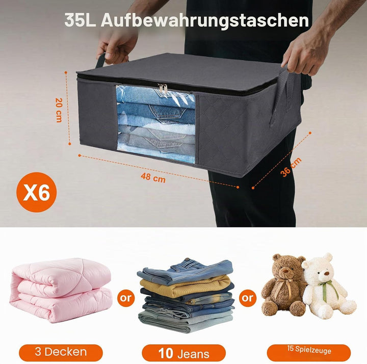 Withosent 6 Stück 35L Aufbewahrungstasche Schrank Organizer Set, Faltbare Kleideraufbewahrung mit Ve