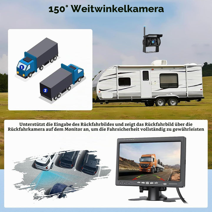 1080P HD Kabelloses Rückfahrkamera Set, Stabile WiFi Wireless Rückfahrkamera, 7 Zoll HD IP68 Wasserd
