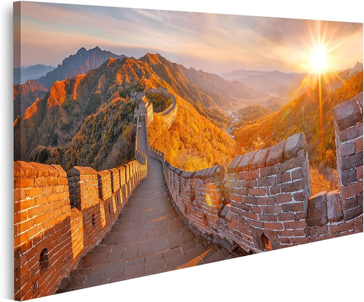 islandburner Bild auf Leinwand Chinesische Mauer China Herbst Bilder Wandbilder Poster, 80L x 40B cm