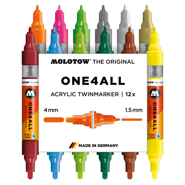 Molotow One4All Acrylic Twin Marker Main Kit 2 (Strichstärke 1,5 mm und 4,0 mm, hochdeckend und perm