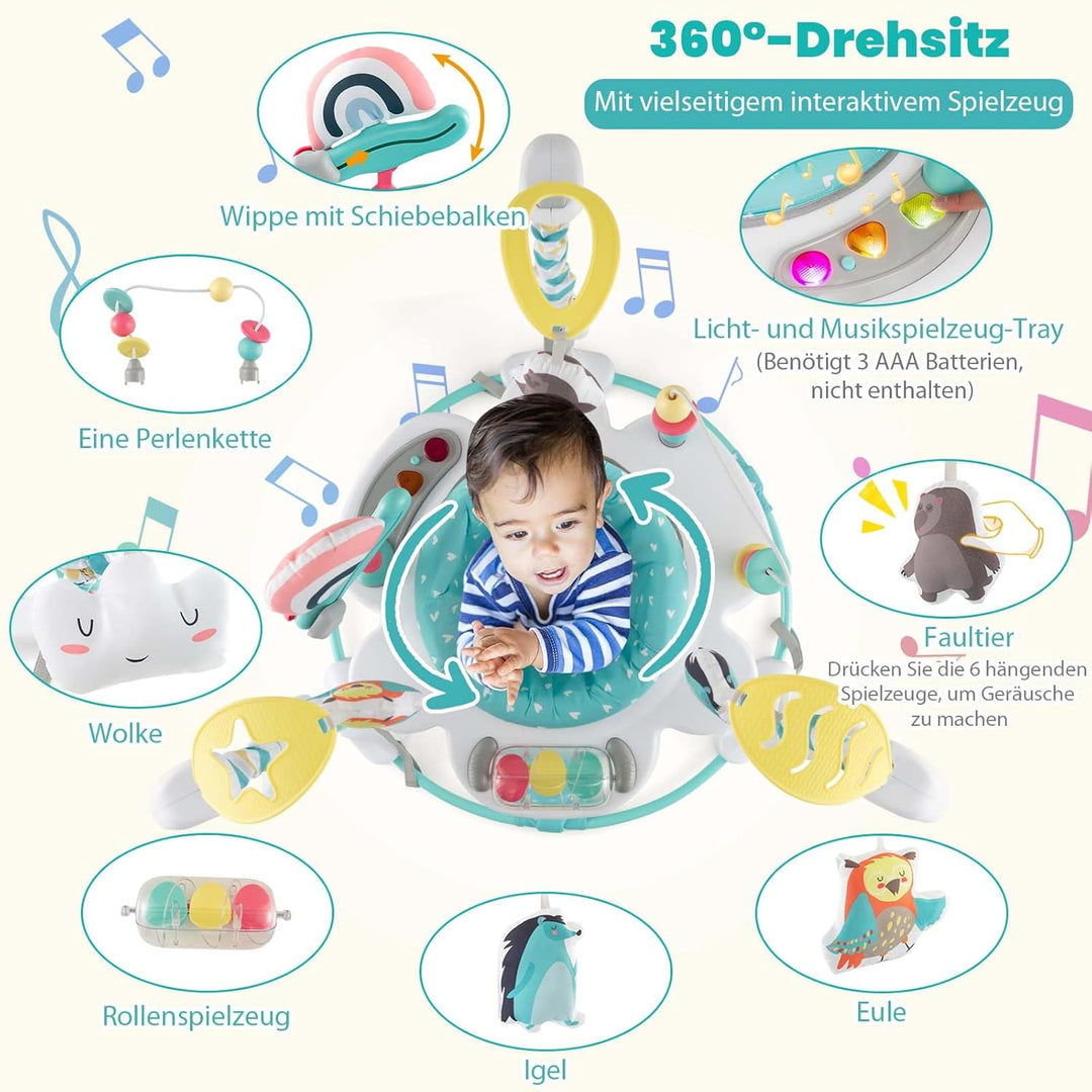 GOPLUS 3 in 1 Baby Jumperoo, Spring- und Spielcenter mit 360° drehbare Sitz, Spielzeug & Musiktablet
