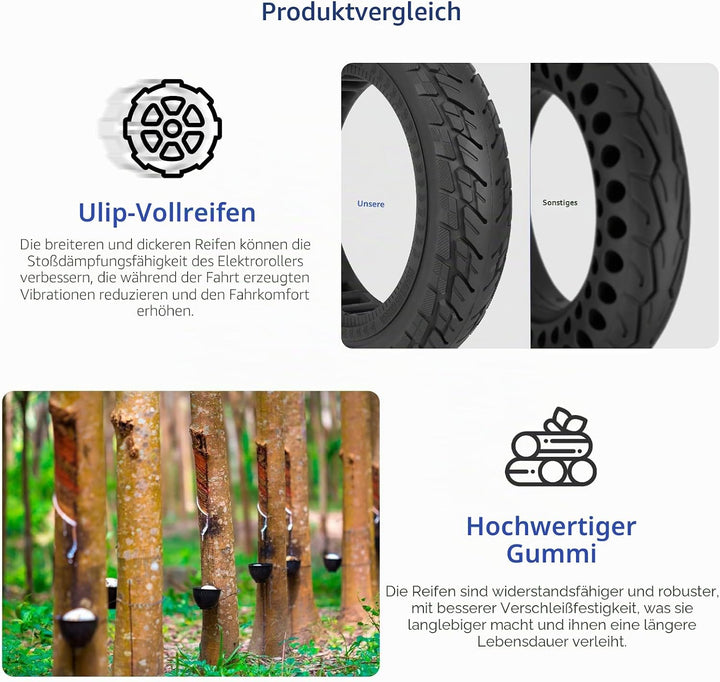 Ulip 10 x 2.125 Reifen für Xiaomi Electric Scooter 4 Lite 2nd Gen,10 Zoll Vorne Hinten 250x54 Fester