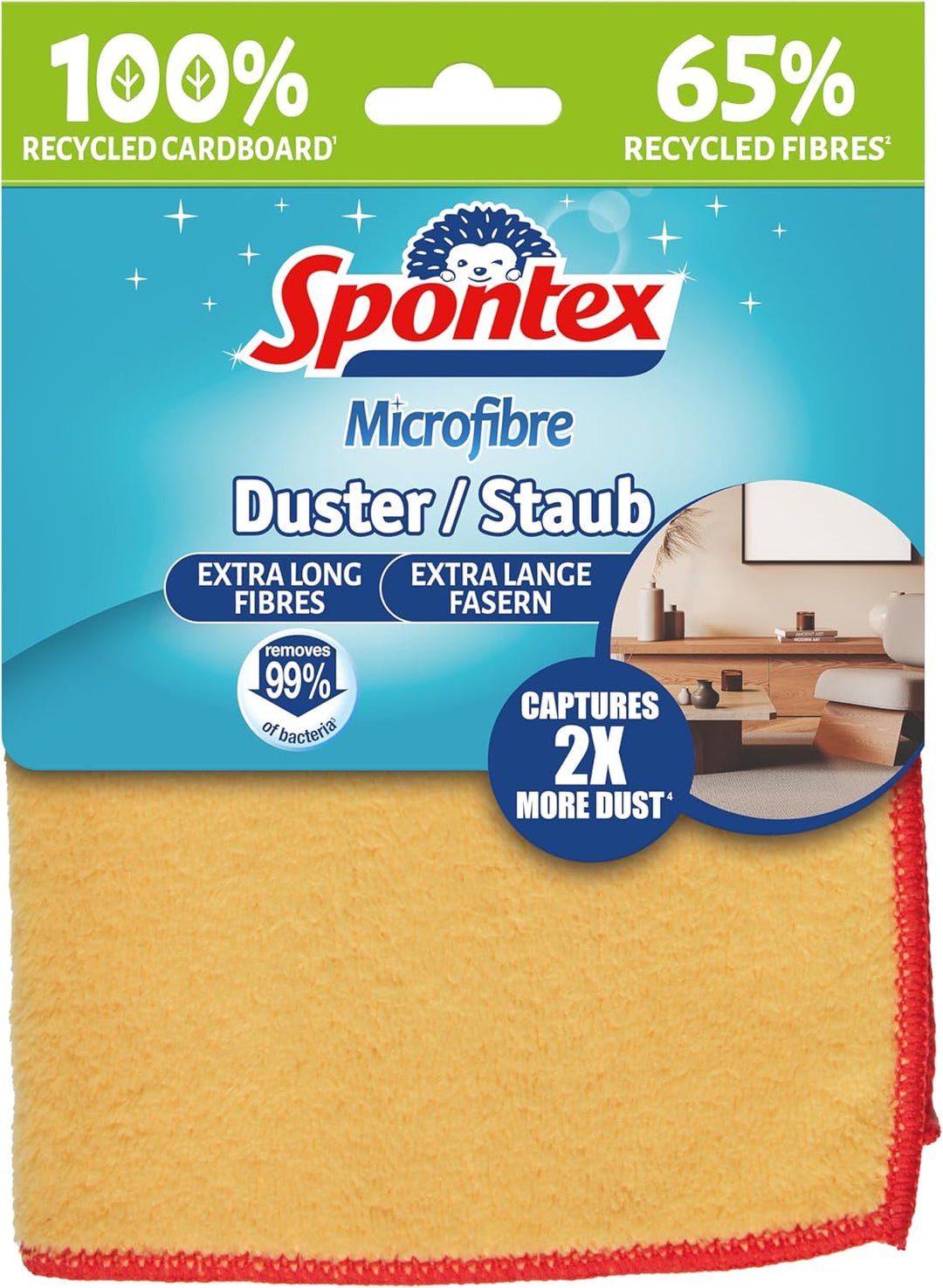 Spontex Microfibre Staubtuch, 12 Stück, weiche Mikrofasertücher mit Recyclingfasern, wiederverwendba