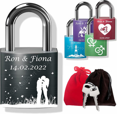 Liebesschloss mit Wunschgravur zum Valentinstag, Hochzeitstag, Jahrestag, Geburt; inkl. Gravur, opti