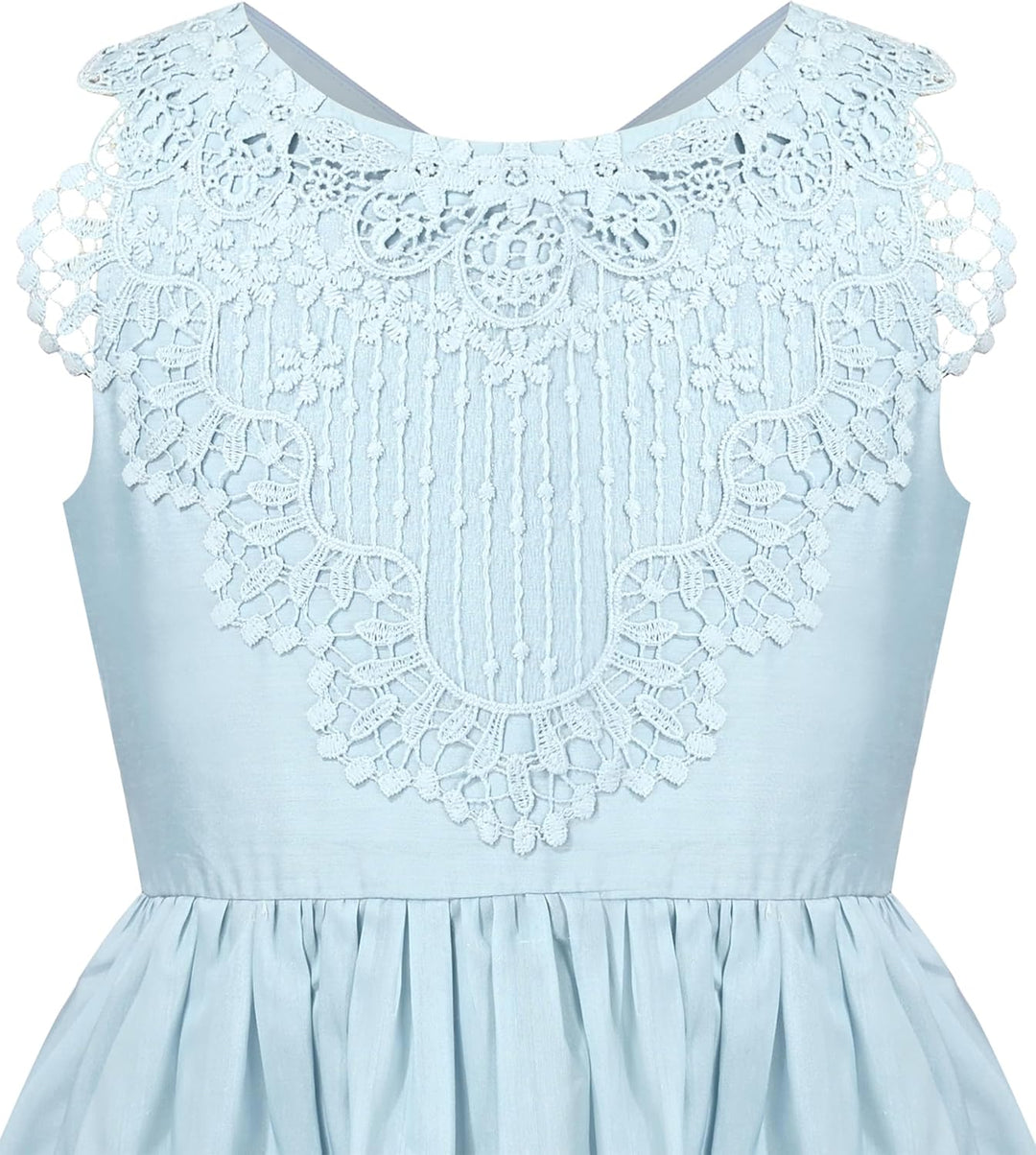 Sunny Fashion Mädchen Kleid Blume Schnüren Saum Hochzeit Erstkommunion Gr. 110-158 116 Blaue Spitze,