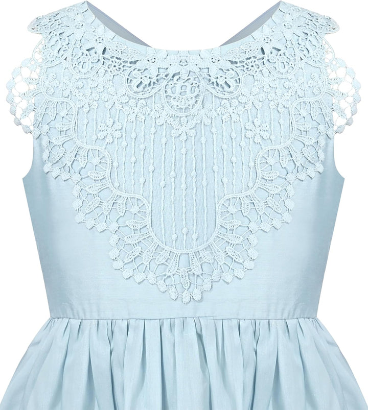 Sunny Fashion Mädchen Kleid Blume Schnüren Saum Hochzeit Erstkommunion Gr. 110-158 116 Blaue Spitze,