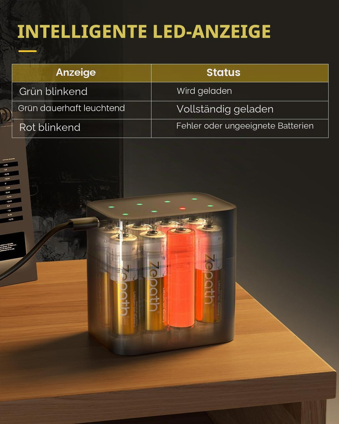 BATZONE 8 Stück 1,5 V AA Lithium-Batterien mit Ladegerät 8 Steckplätze, 3600 mWh wiederaufladbare Ba