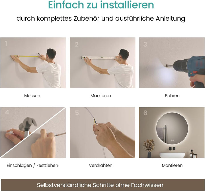 EMKE LED Badspiegel Rund 60 cm Durchmesser LED Spiegel Badezimmerspiegel mit Beleuchtung 3 Lichtfarb