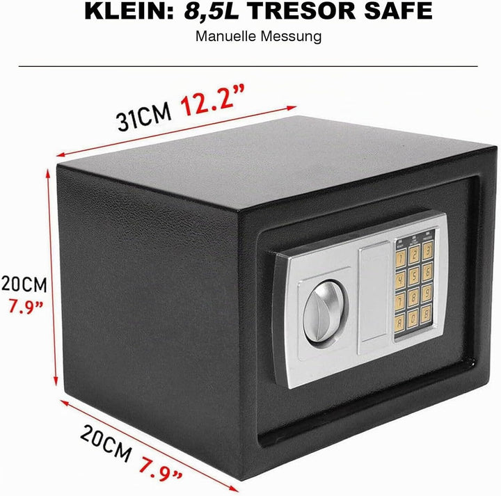 Tresor - Klein 31x20x20cm - Feuerfestes Safe mit Zahlenschloss &amp; 2×Notschlüssel - Digitaler Elektron