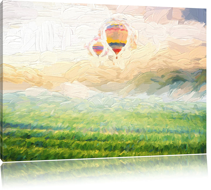 Pixxprint Heissluftballon Landschaft als Leinwandbild/Grösse: 100x70 / Wandbild/Kunstdruck/fertig be