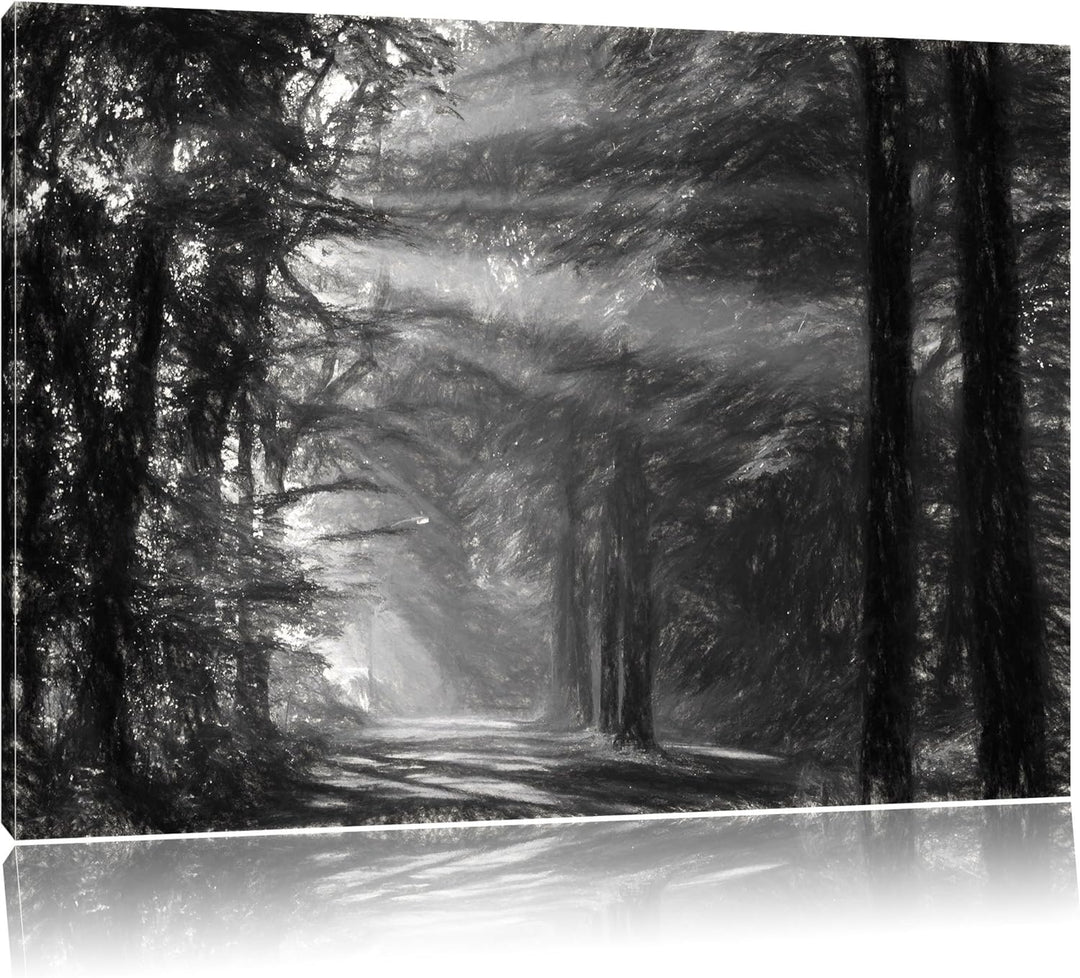 Pixxprint Waldweg im Frühling als Leinwandbild/Grösse: 100x70 cm/Wandbild/Kunstdruck/fertig bespannt