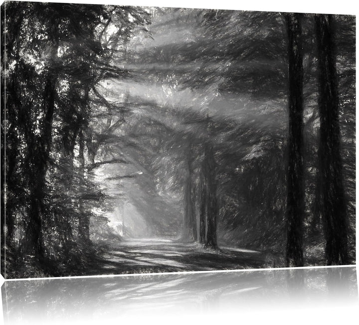Pixxprint Waldweg im Frühling als Leinwandbild/Grösse: 100x70 cm/Wandbild/Kunstdruck/fertig bespannt