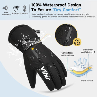 Vihir Skihandschuhe Herren & Damen Winterhandschuhe Thermo Handschuhe, Wasserdichte Touchscreen 3M T