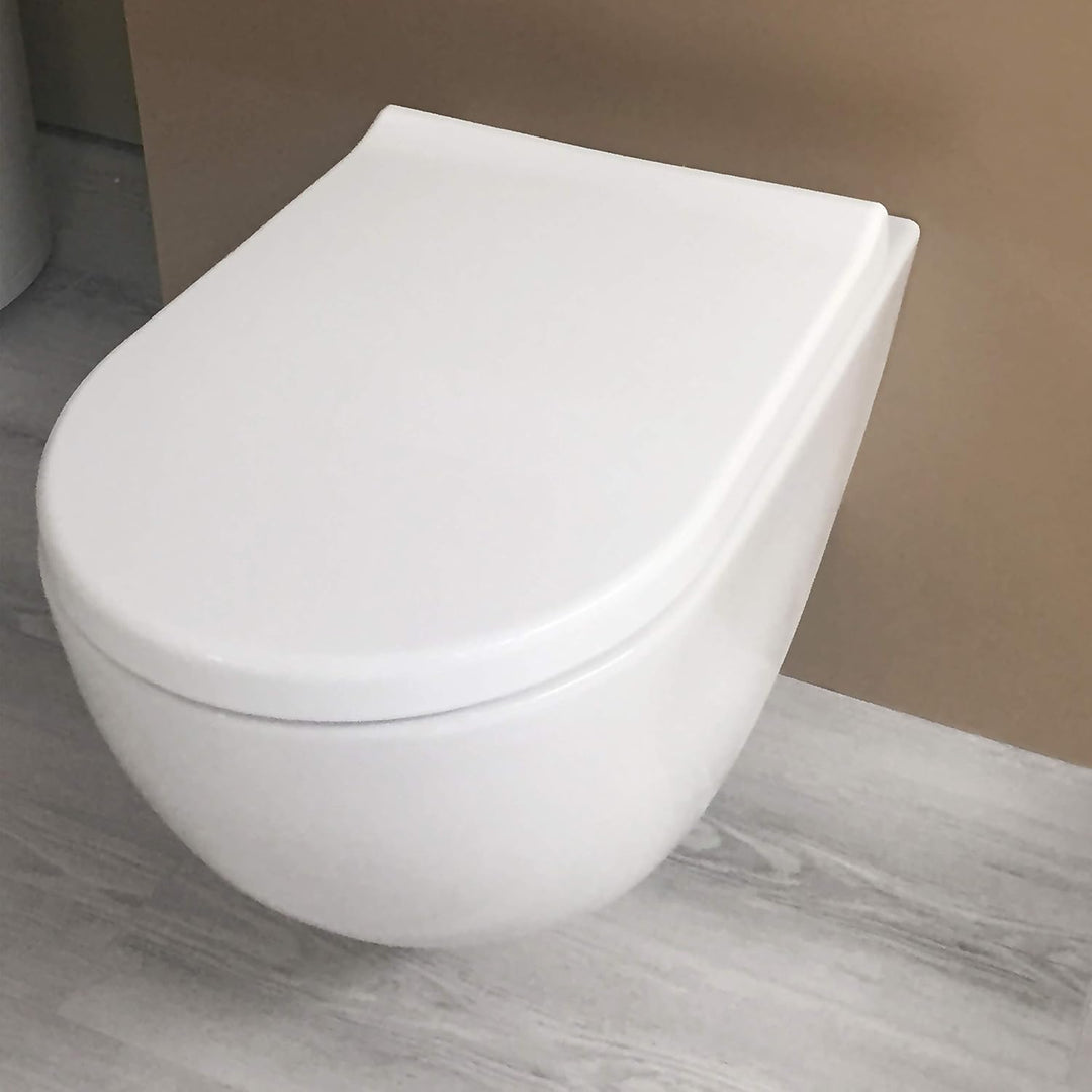 Aqua Bagno | Universal Toilettendeckel mit Absenkautomatik & WC-Sitz in D-Form, überlappender Deckel