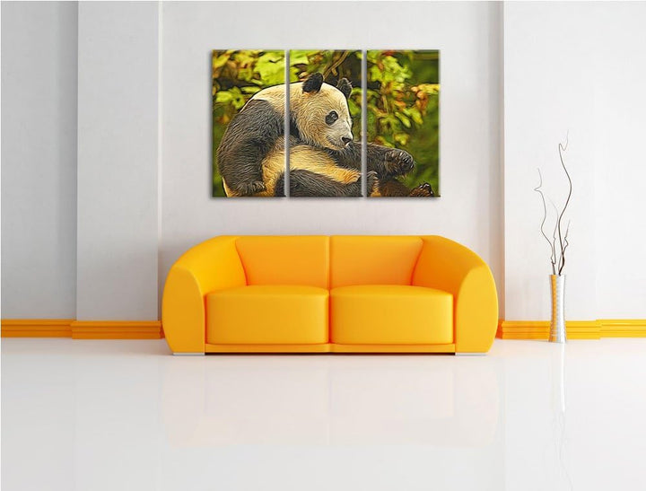 niedlicher Pandabär NewArt 3-Teiler Leinwandbild 120x80 Bild auf Leinwand, XXL riesige Bilder fertig