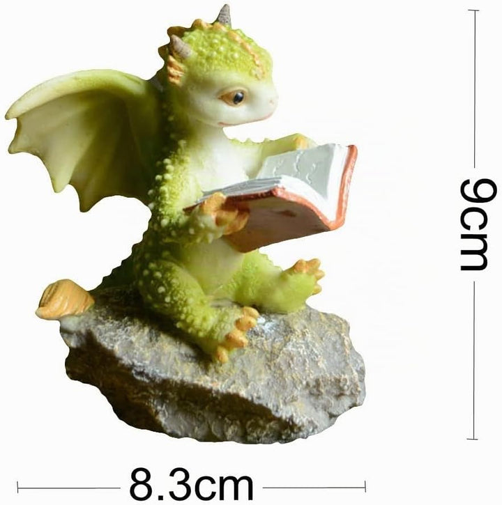 Miniatur Fee Garten Drache Figurine- Lesender Drache auf Fels, Lesender Drache auf Fels