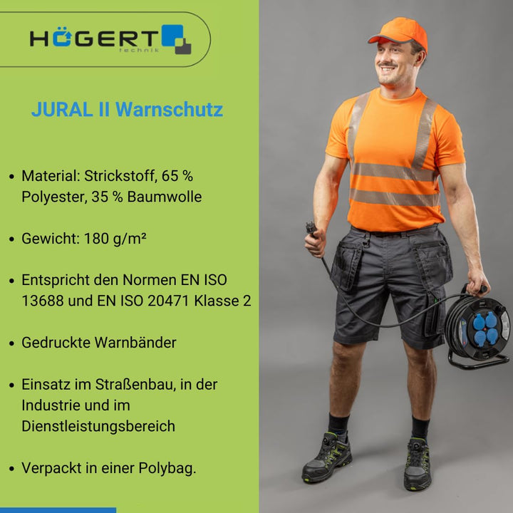 Högert Technik - JURAL II Warnschutz-T-Shirt aus Polycotton | orange 2XL (56) | Warnweste Reflektier