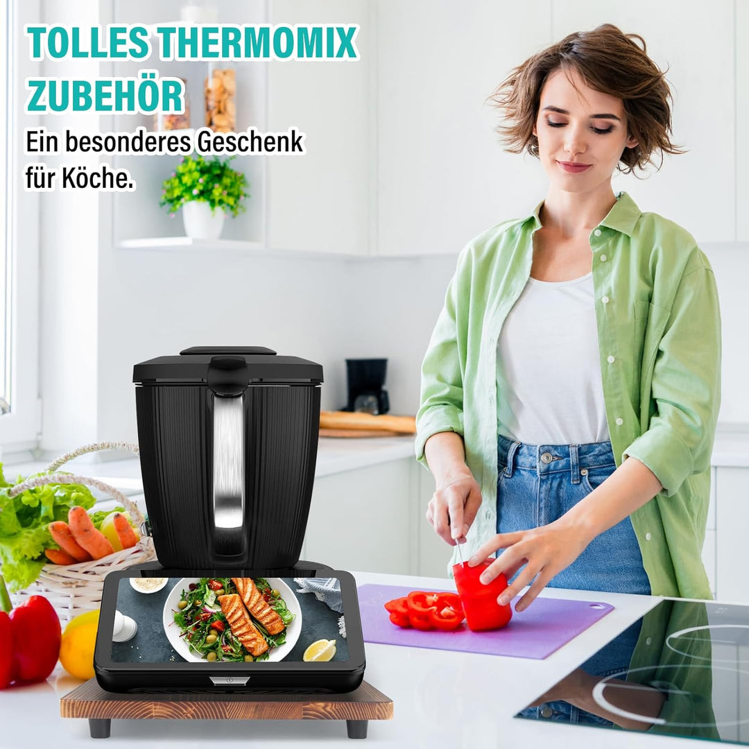 Bambus Gleitbrett für Thermomix TM7 – Mit 360° Rollen + Rutschfest Gummifüsse des Schnelles Bewegen/