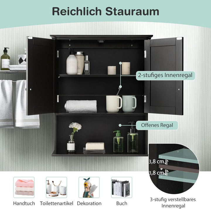 GOPLUS Hängeschrank Bad, Badschrank Holz mit verstellbarem Regal, Wandschrank hängend, Badezimmersch