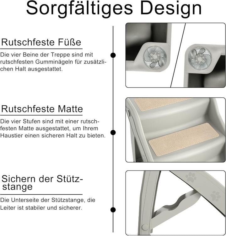 Hundetreppe Haustiertreppe 4 Stufen mit Teppichboden,Hunderampe klappbar,Kunststoff Katzentreppe fal