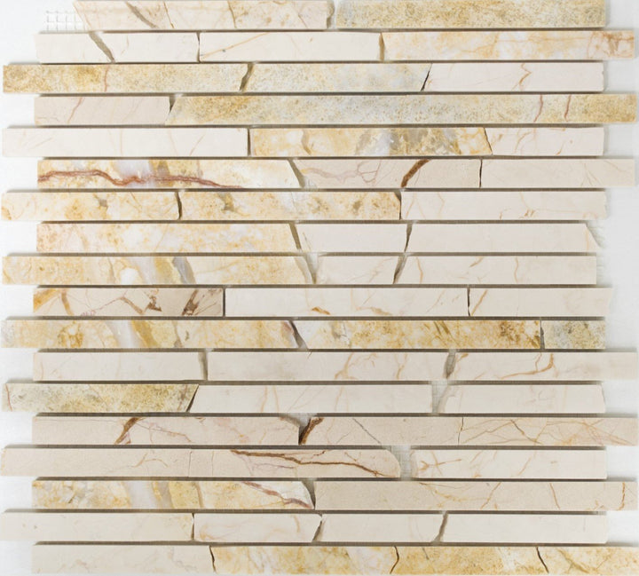 Mosaik Brick golden cream poliert mit Struktur Marmor Naturstein Küche, Mosaikstein Format: 25-105x1