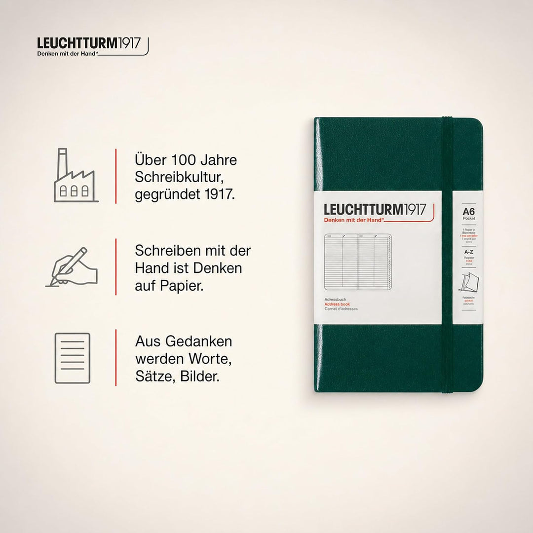 LEUCHTTURM1917 370362 Adressbuch Pocket (A6), Hardcover, Forest Green Forest Green Pocket (A6), Fore
