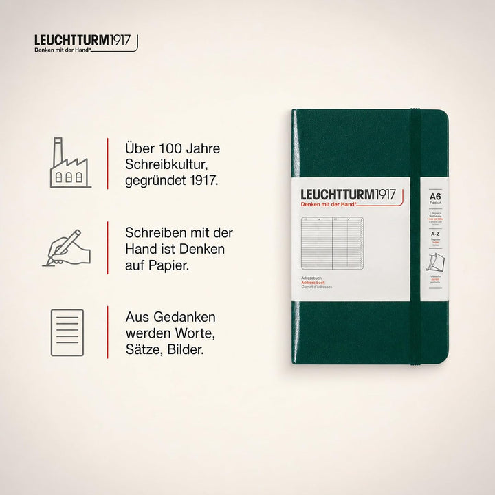 LEUCHTTURM1917 370362 Adressbuch Pocket (A6), Hardcover, Forest Green Forest Green Pocket (A6), Fore