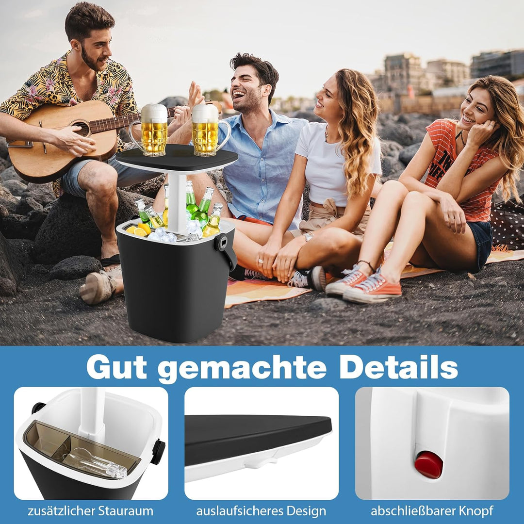 GYMAX Cool Bar mit Griff, tragbarer 15 L Bier- & Weinkühler mit Eiszange & Flaschenöffner, 3-in-1 Be