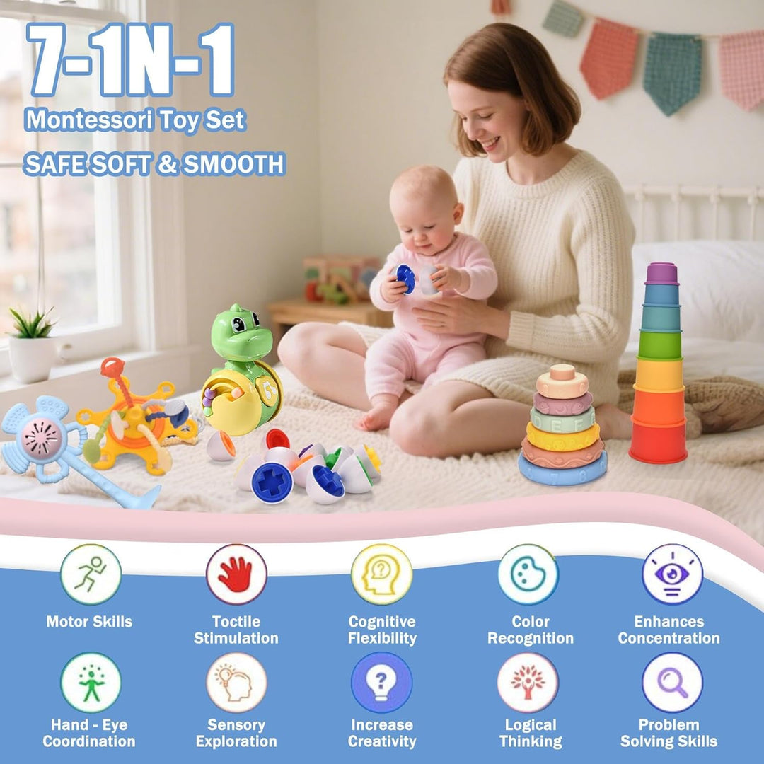 Montessori-Babyspielzeug für 6 bis 12 Monate,7-in-1-Stapelspielzeug und Entwicklung der sensorischen
