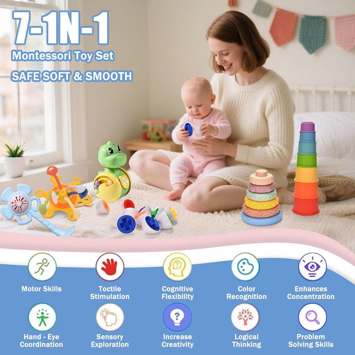 Montessori-Babyspielzeug für 6 bis 12 Monate,7-in-1-Stapelspielzeug und Entwicklung der sensorischen