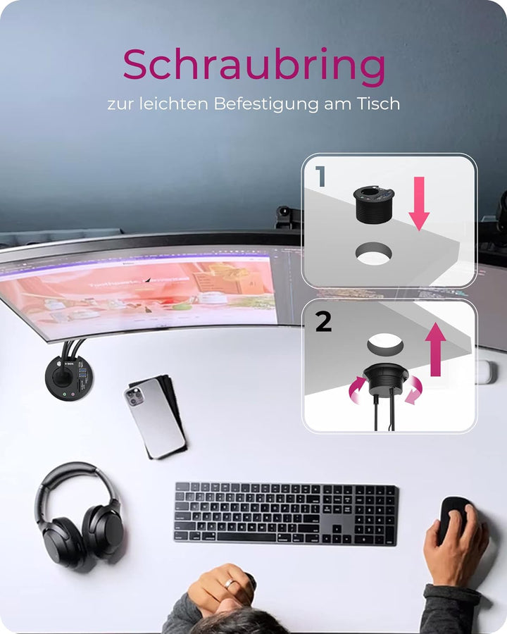 ICY BOX Tisch-Hub mit SD/microSD Kartenleser, 2X Type-A, USB-C, 2X 3,5 mm Audio, IB-HUB1430-CR, 80 m