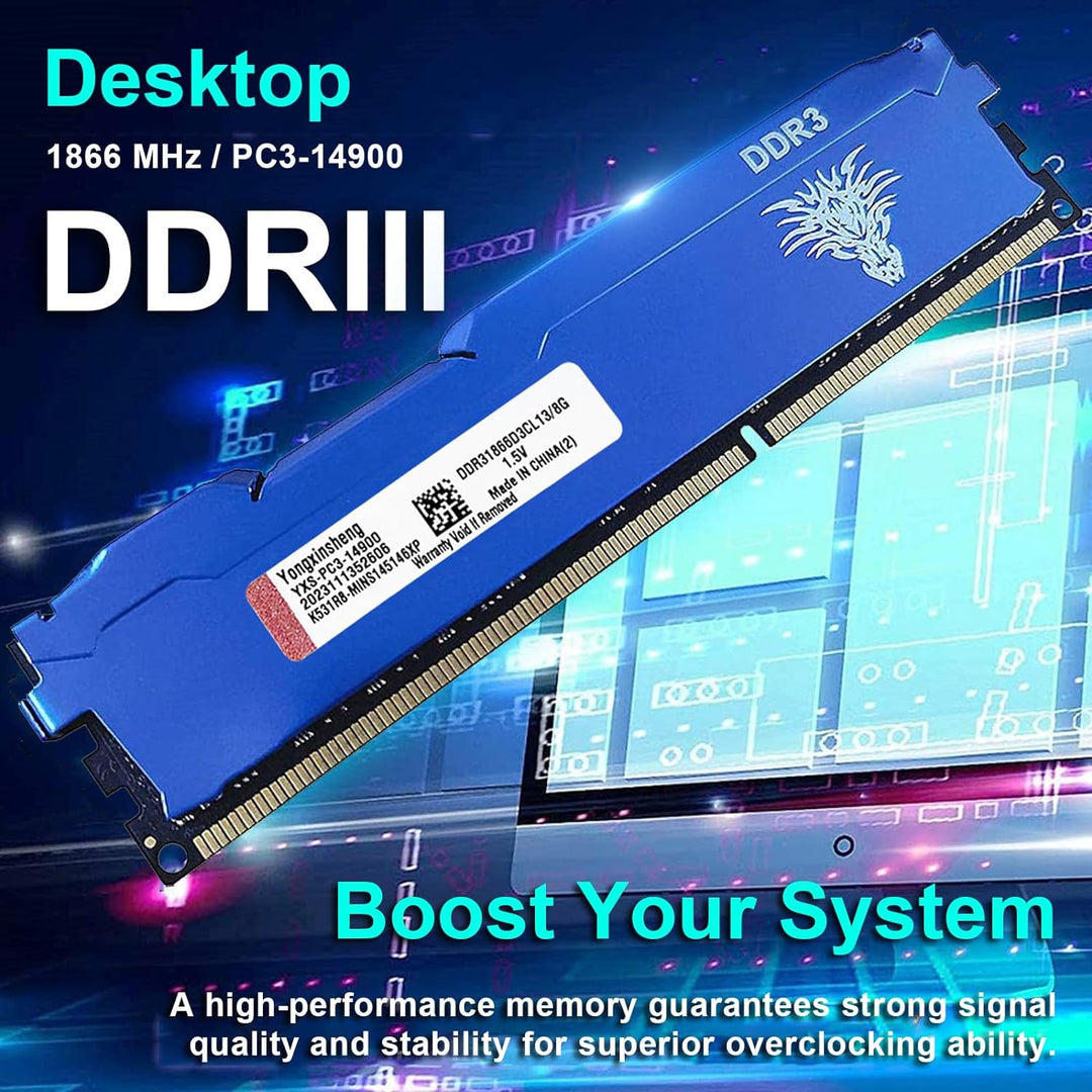 DDR3 16GB Kit (8GBx2) Desktop RAM 1866MHz PC3-14900 UDIMM Non-ECC Unbuffered 1.5V 2Rx8 Dual Rank 240