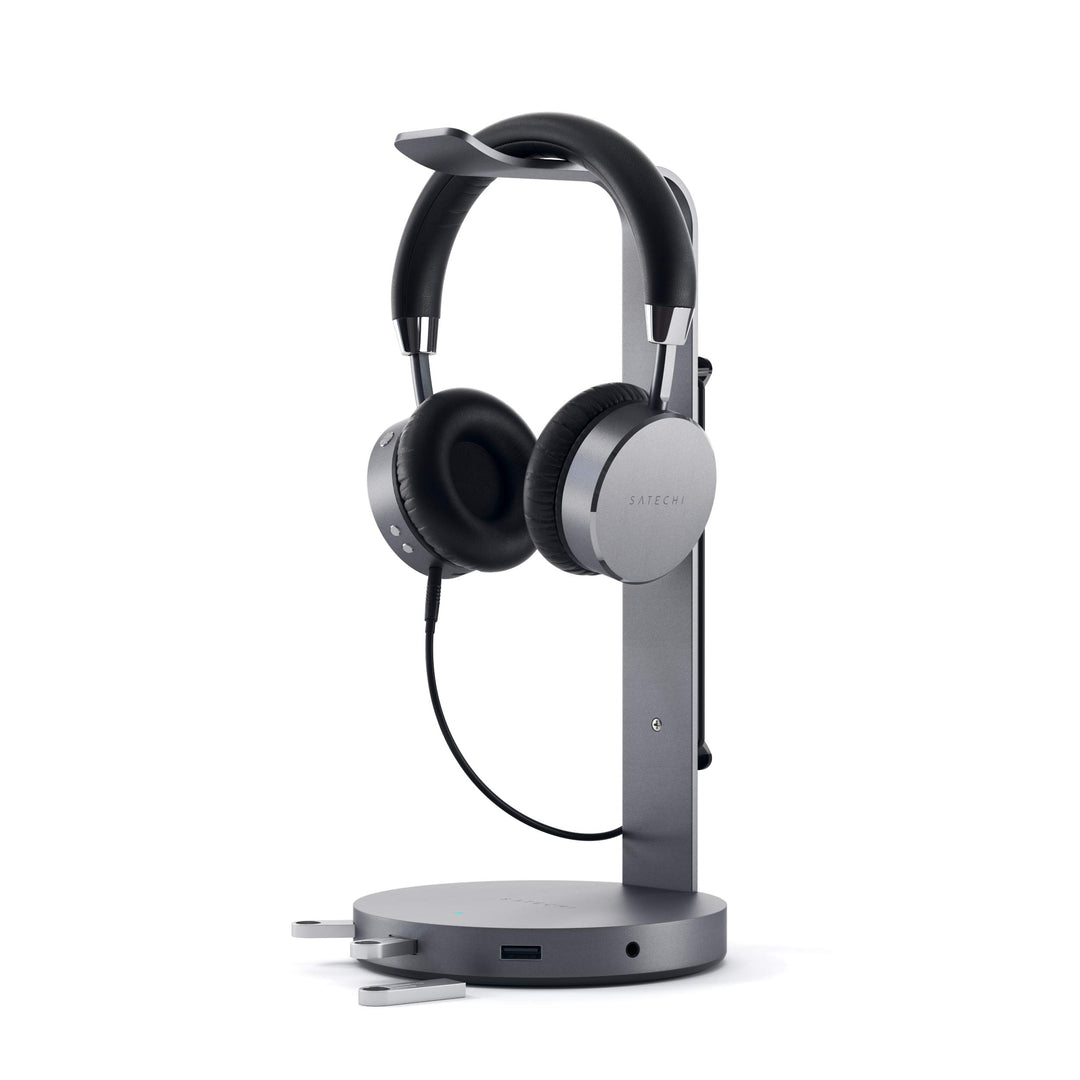SATECHI USB-Kopfhörerständer aus Aluminium mit 3 USB 3.0 Anschlüssen und 3,5-mm-AUX-Anschluss – Univ