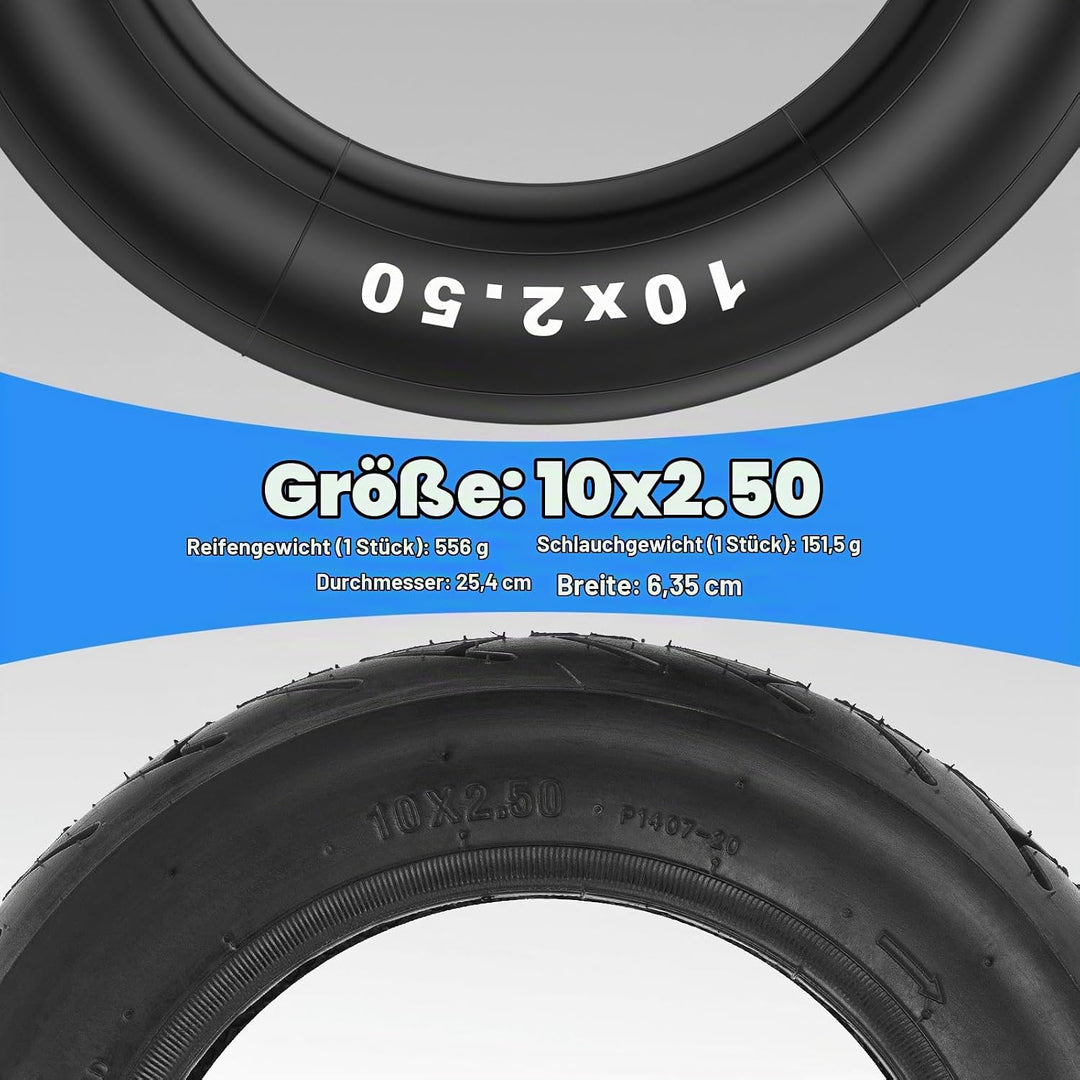 E Scooter Reifen 10x2.50 Schlauch, 60/70 Reifen und Schlauch Abriebfest &amp; Rutschfest, Extra Dicker &amp;