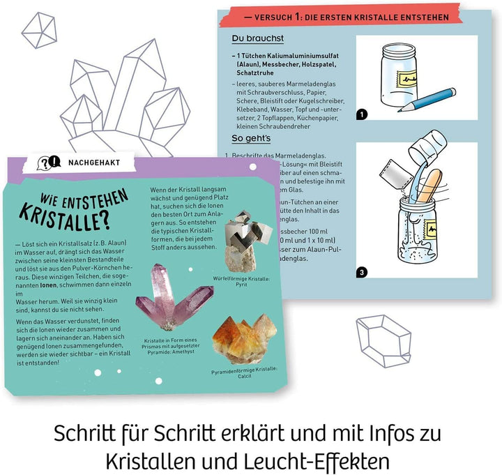 KOSMOS 658007 Nachtleuchtender Kristall, Kristalle selbst züchten, mit Schatztruhe, Experimentieren