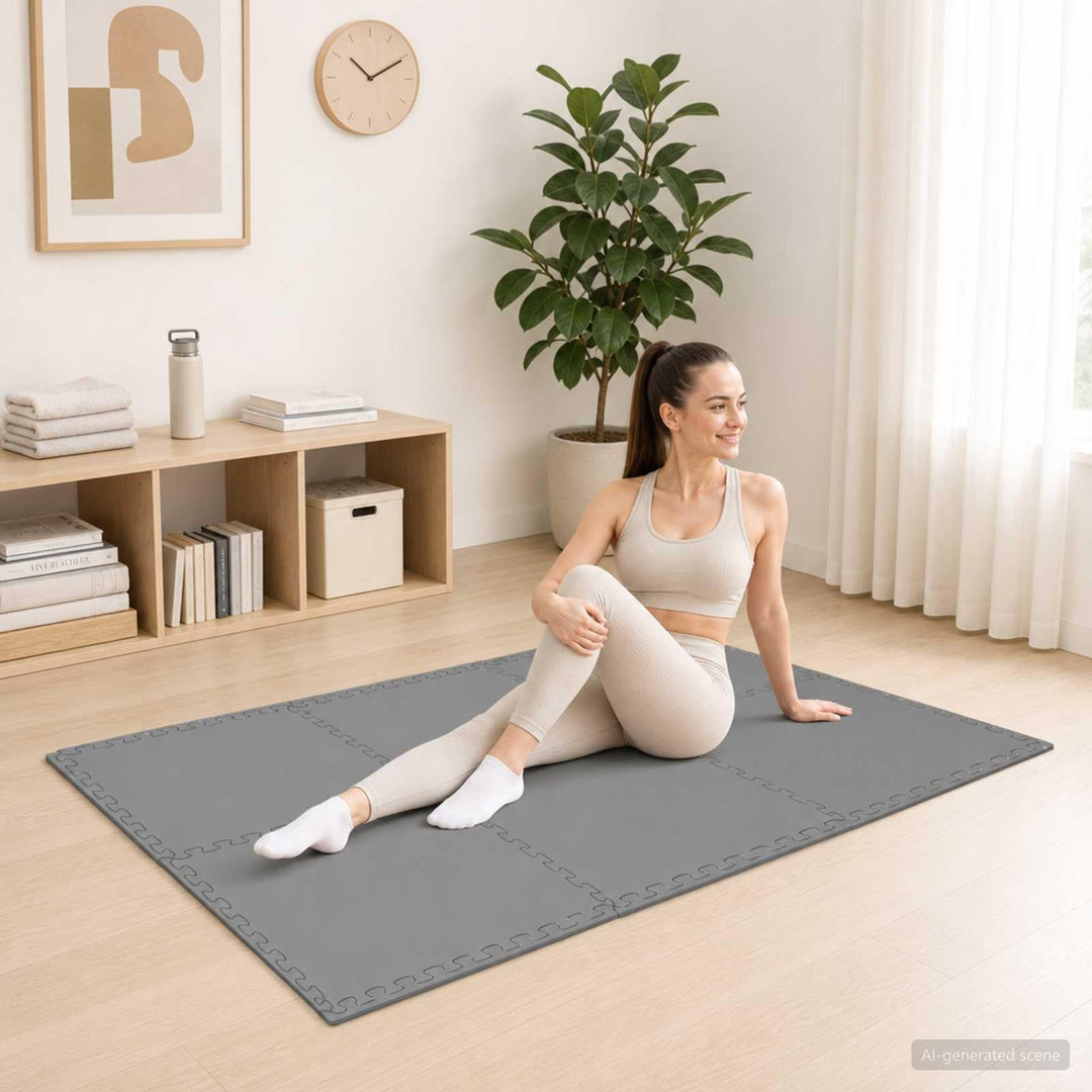 Fussmatten 12 Stück Grau 4,32 m² EVA-Schaum Schutzmatten für Home Gym, Fitness, Yoga, Vibrationsdämp