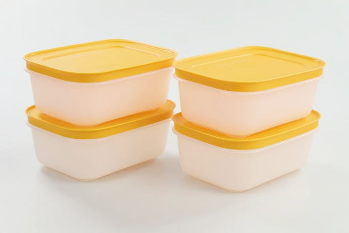 TUPPERWARE (4) 450ml Eiskristall Dosen Gefrier-Behälter orange-weiss 10085