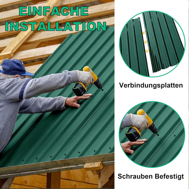 TEOV 12 Stück Trapezblech Dachplatten 115x45CM, Verzinkt Metall Dachplatten Wellblechplatten, Grün 0