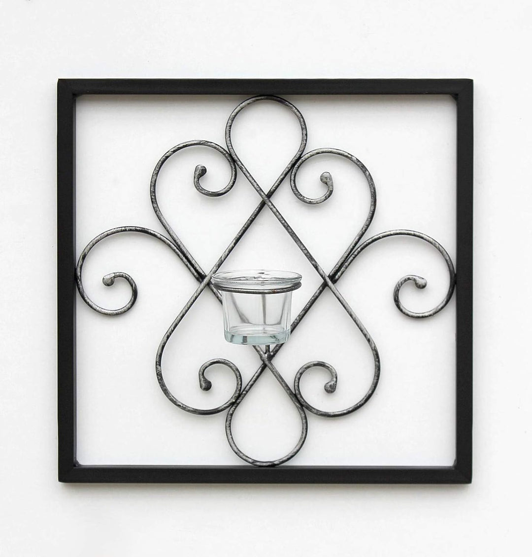 DanDiBo Wandteelichthalter Arabika Metall Wand Schwarz 31 cm Teelichthalter Kerzenhalter Wandkerzenh