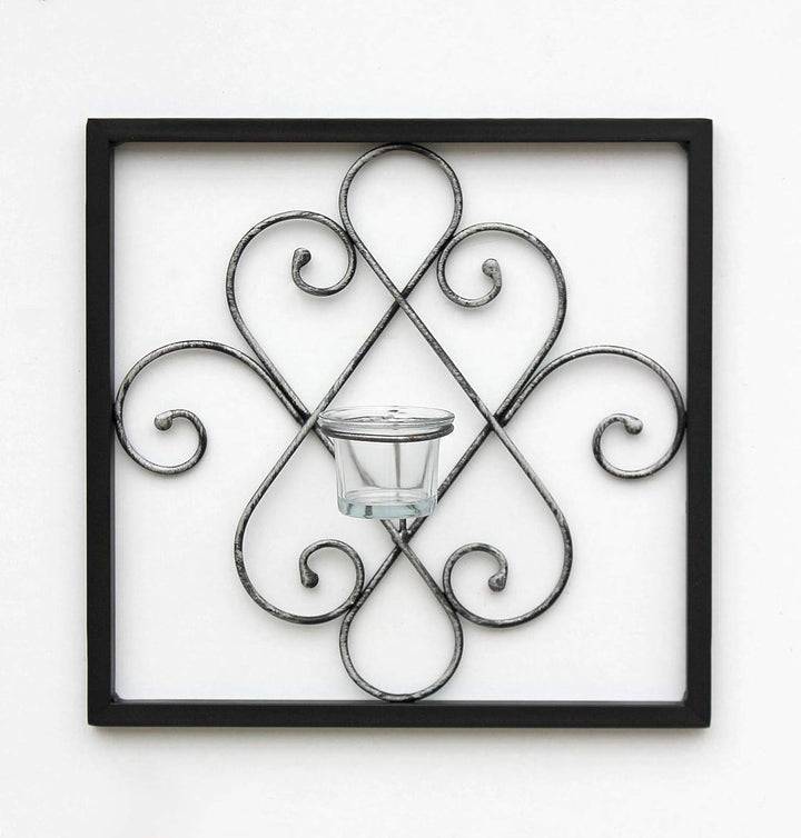 DanDiBo Wandteelichthalter Arabika Metall Wand Schwarz 31 cm Teelichthalter Kerzenhalter Wandkerzenh