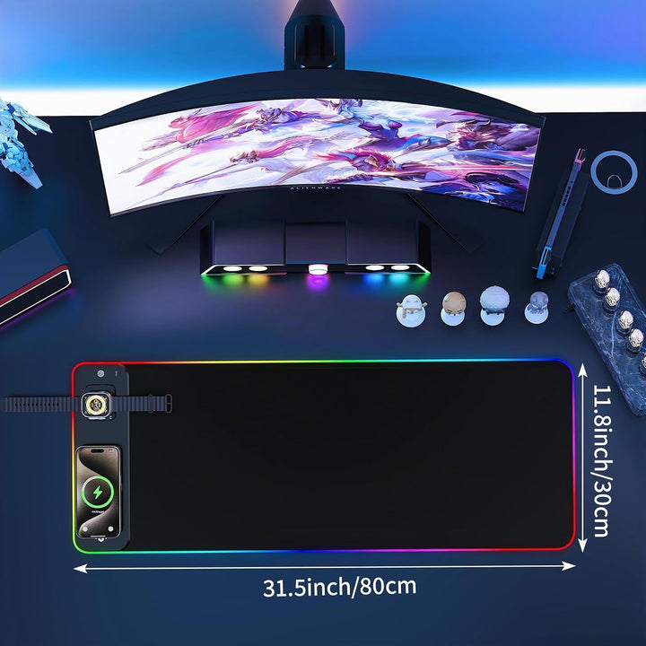 RGB Gaming Mauspad 15W Qi Mousepad LED, 10 Beleuchtungsmodi mit 15W Schnellladung Qi Kabelloses Lade
