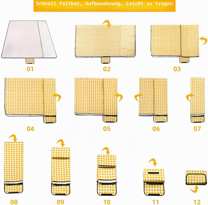 Picknickdecke 200 cm x 200 cm, wasserdicht, Stranddecke, Picknickmatte, waschbar, leicht, mit Griff,