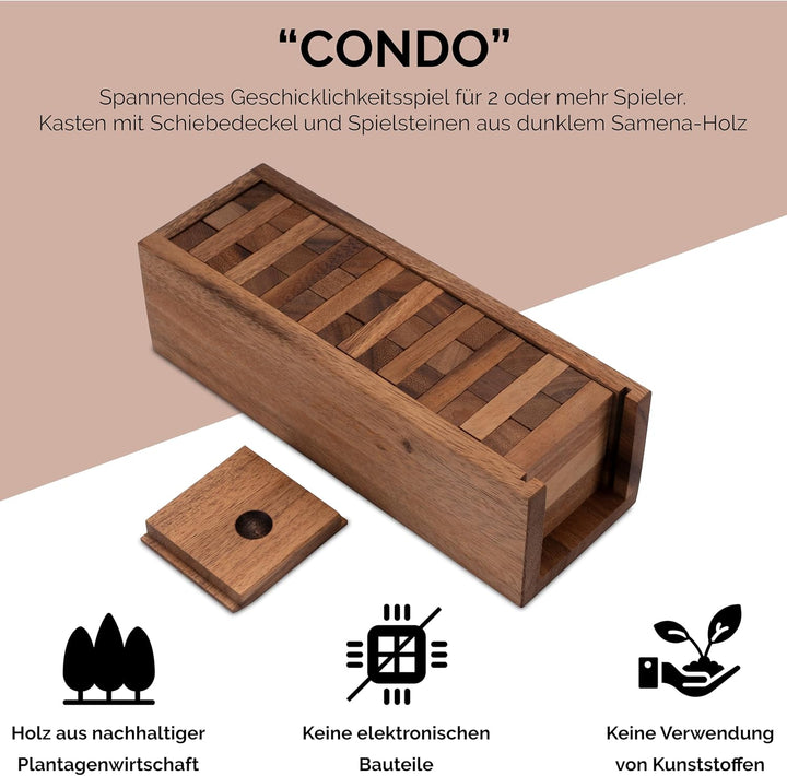 LOGOPLAY Wackel Turm Gr. XL - 30 cm Höhe - Condo - Holzturm - Geschicklichkeitsspiel - Gesellschafts