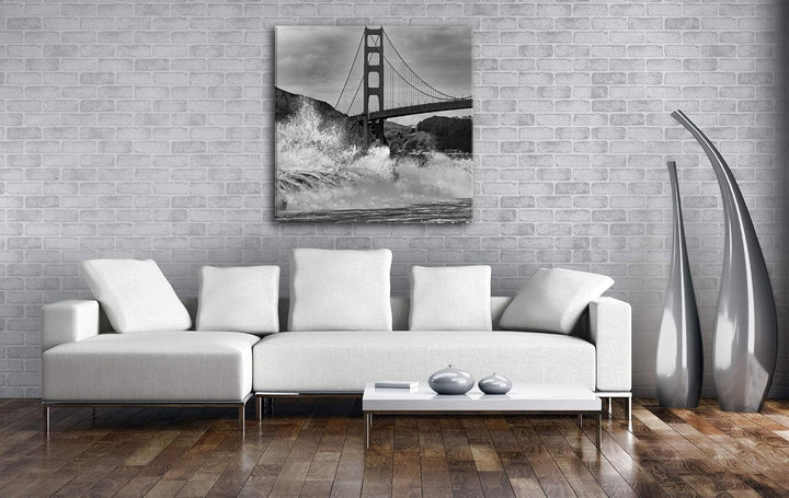 stürmische Wellen an der Golden Gate Bridge Format: 70x70 Effekt: Schwarz&amp;Weiss als Leinwandbild, Mo
