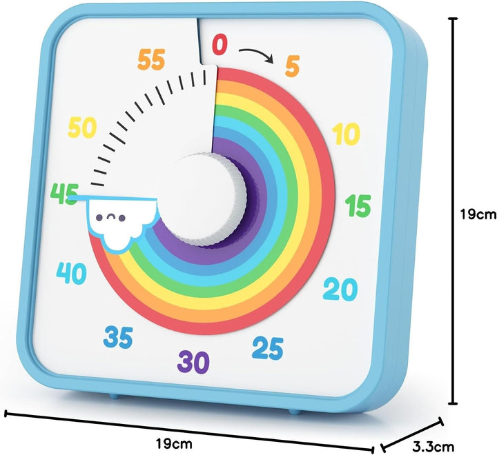 LIORQUE 19cm Visueller Timer 60 Minuten Countdown Timer XL Regenbogen, XL Regenbogen