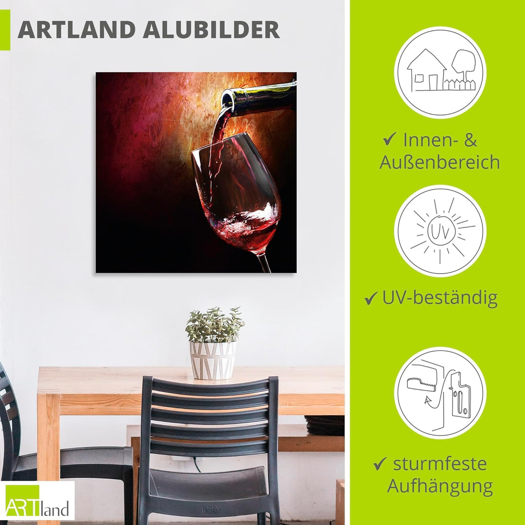 Artland Wandbild Alu für Innen & Outdoor Metall Bild 50x50 cm Rotwein Italien Mediterran Getränke We