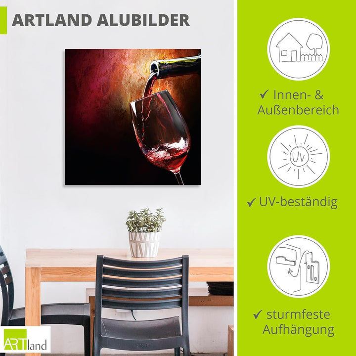 Artland Wandbild Alu für Innen & Outdoor Metall Bild 50x50 cm Rotwein Italien Mediterran Getränke We